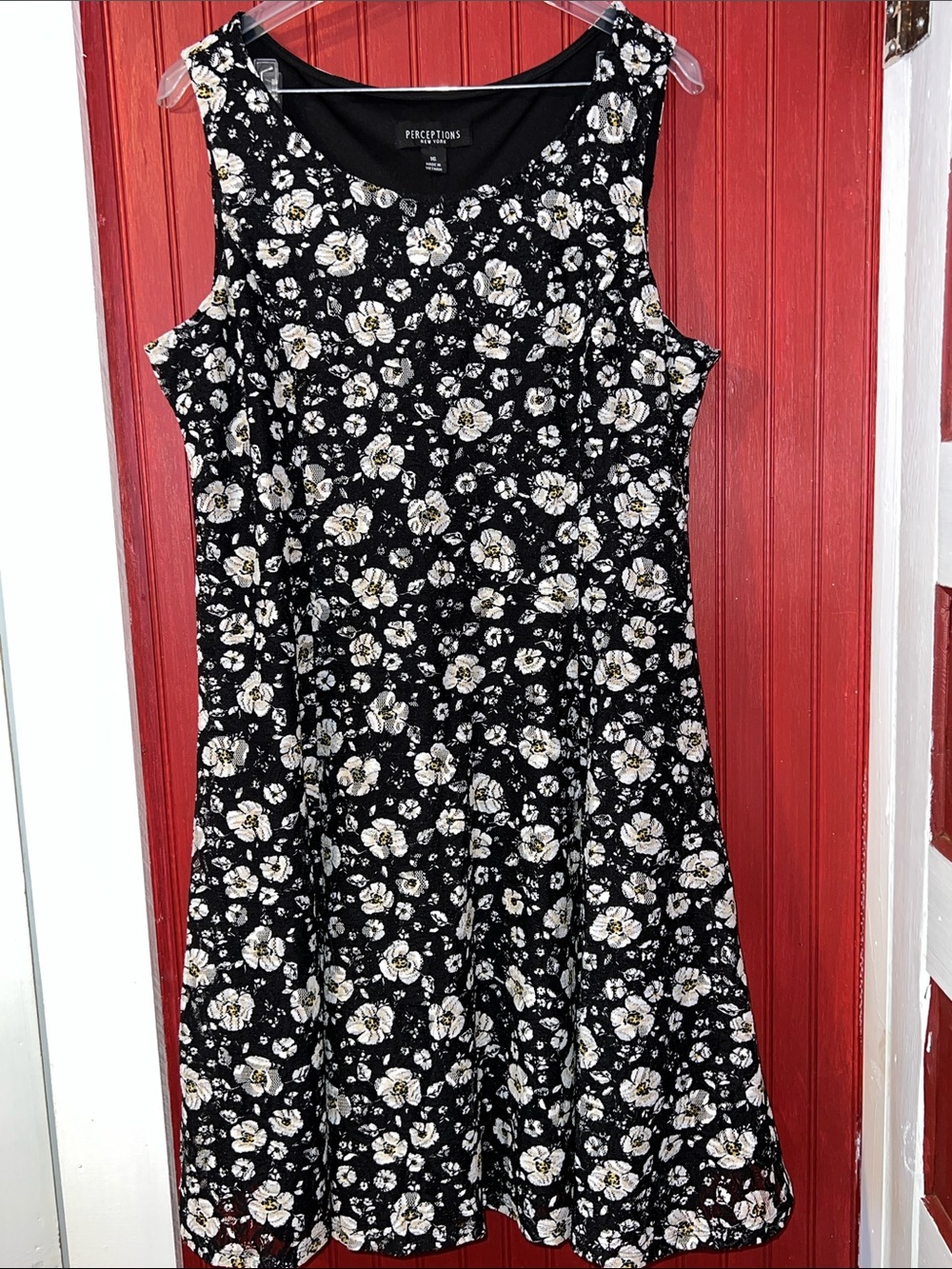 Perceptions Black Floral Scoop Neck Fit & Flare Dress